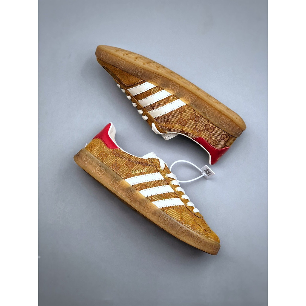 GUCCI กุชชี่ เทียบกับ. Adidas Original Gazelle Skate รองเท้าผ้าใบลําลองสําหรับผู้ชายผู้หญิง "สีน้ําตาล