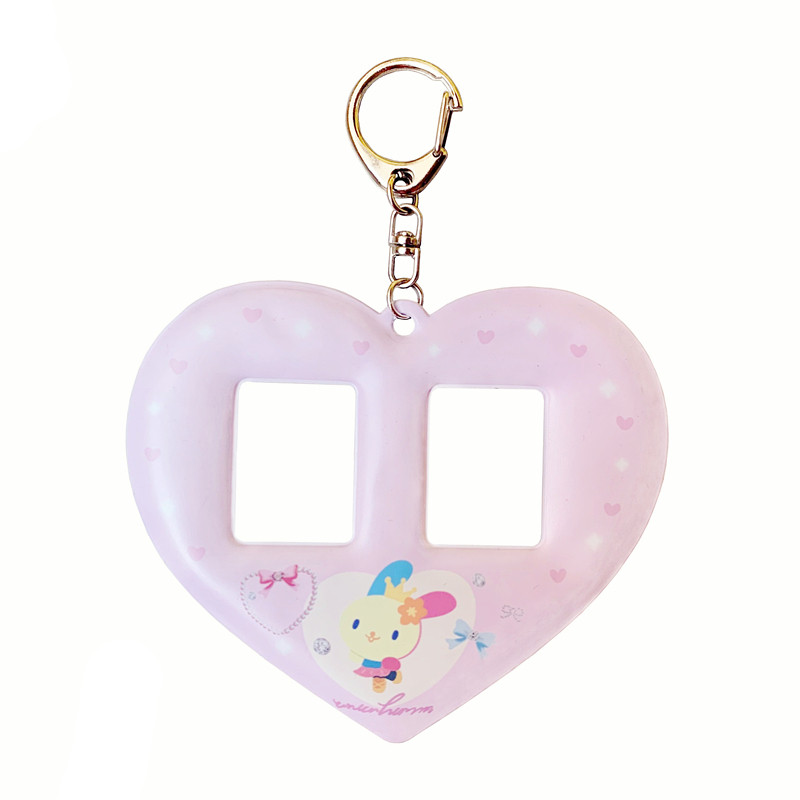 Usahana Photo Holder Case Bunny Pink Heart Kawaii Idol Photo Display สองภาพน่ารักกระเป๋าพวงกุญแจพวงก