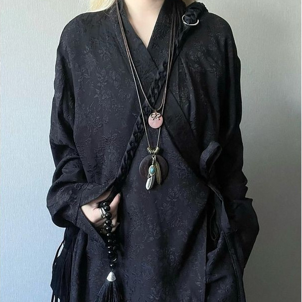 Gkss เสื้อคลุมสไตล์จีนปักลายดอกไม้วินเทจพร้อมรายละเอียดพู่