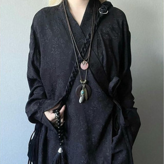 Gkss เสื้อคลุมสไตล์จีนปักลายดอกไม้วินเทจพร้อมรายละเอียดพู่