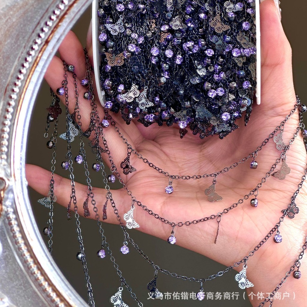 DIY อุปกรณ์เสริมกระเป๋าความเจ็บปวดผีเสื้อสีม่วงช่วยพัดลมโซ่   เพชรสีม่วงผีเสื้อสีสูงสร้อยข้อมือสร้อยคอปวดถุงวัสดุ diy