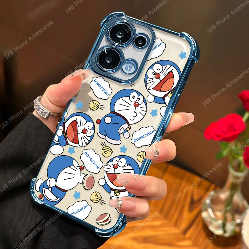 เคส OPPO Reno 13 14 12 13F 14F 15 15F 5G เคส OPPO Reno 14 15 Pro Max5G เคสใสเยลลี่นุ่มกันกระแทกการ์ตูนโดราเอมอนพร้อมฝาครอบกล้องเลนส์ป้องกันหนาถุงลมนิรภัยหรูหราสําหรับเด็กผู้ชายนักเรียนหญิง