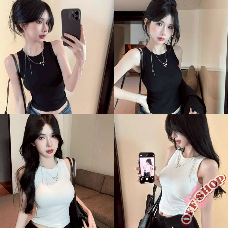 OFF SHOP 🥻ใหม่ 2025 เสื้อกล้าม คอกลม ดีเทลเว้าหลังลูกไม้ ไม่มีฟองน้ำ ' FY101