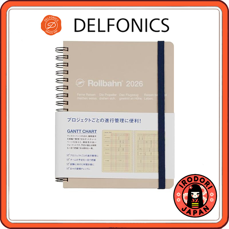 Delphonics 2026 Rollbahn Diary with Gantt Chart - Monthly Planner (Light Blue, Yellow, Gray, Greige,