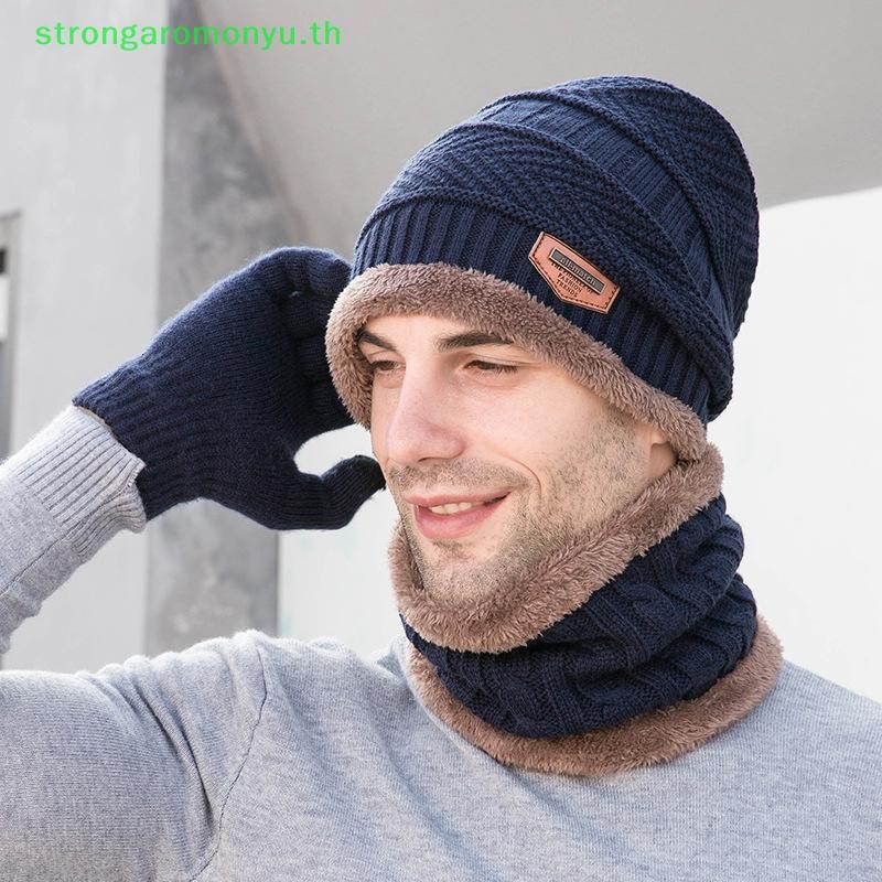 Strongaromonyu หมวกฤดูหนาวสําหรับชาย Skullies Beanie หมวกฤดูหนาวผู้ชายผู้หญิงผ้าพันคอขนสัตว์หมวก TH