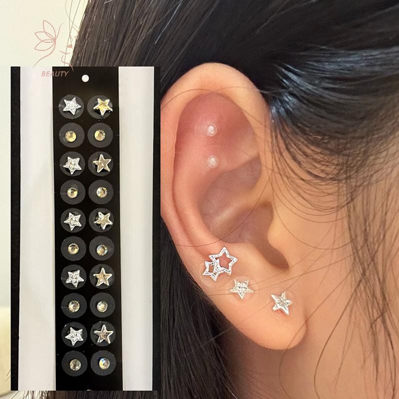 [maybeauty] 20 แพทช์ Pentagram Ear การฝังเข็มสติกเกอร์หูกล้ามเนื้อนวด Rhinestone EAR Point Pressure Patch Auriculotherapy {TH}