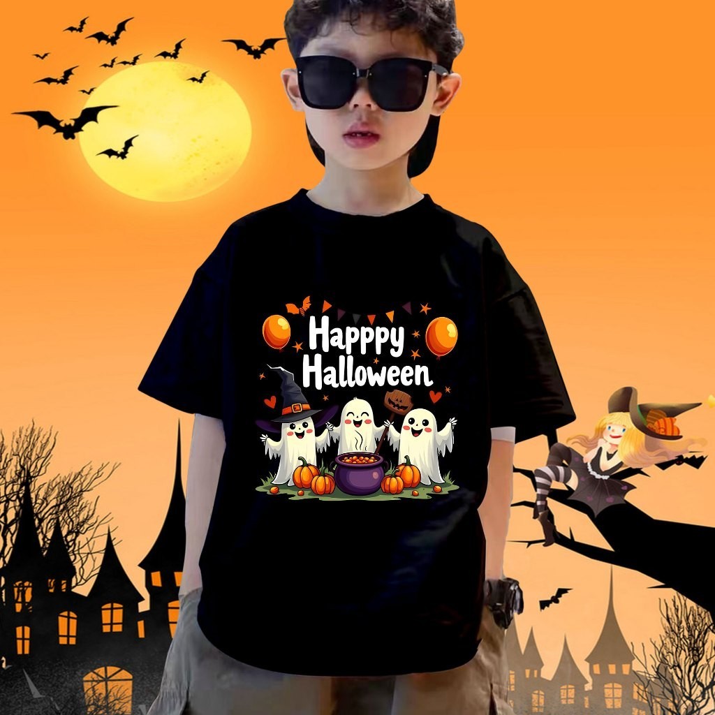 (จัดส่งตลอด 24 ชั่วโมง)KIDS PRINCESS เสื้อฮาโลวีน Halloween T-Shirt Cotton 100% สกรีน แขนสั้น H40