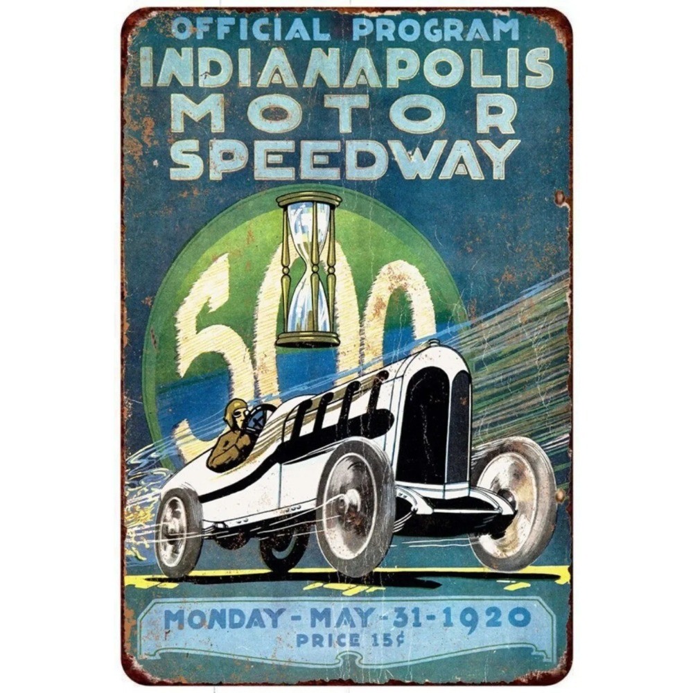 Retro 2D Vintage Racing Sign Indianapolis Motor Speedway Hombre Cueva Arte De La Pared Decor