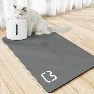 แผ่นรองจานสัตว์เลี้ยง จานแมว แผ่นรองชามให้อาหาร 50*80cm หนัง PU แผ่นรองชาม แผ่นกันอาหารหก