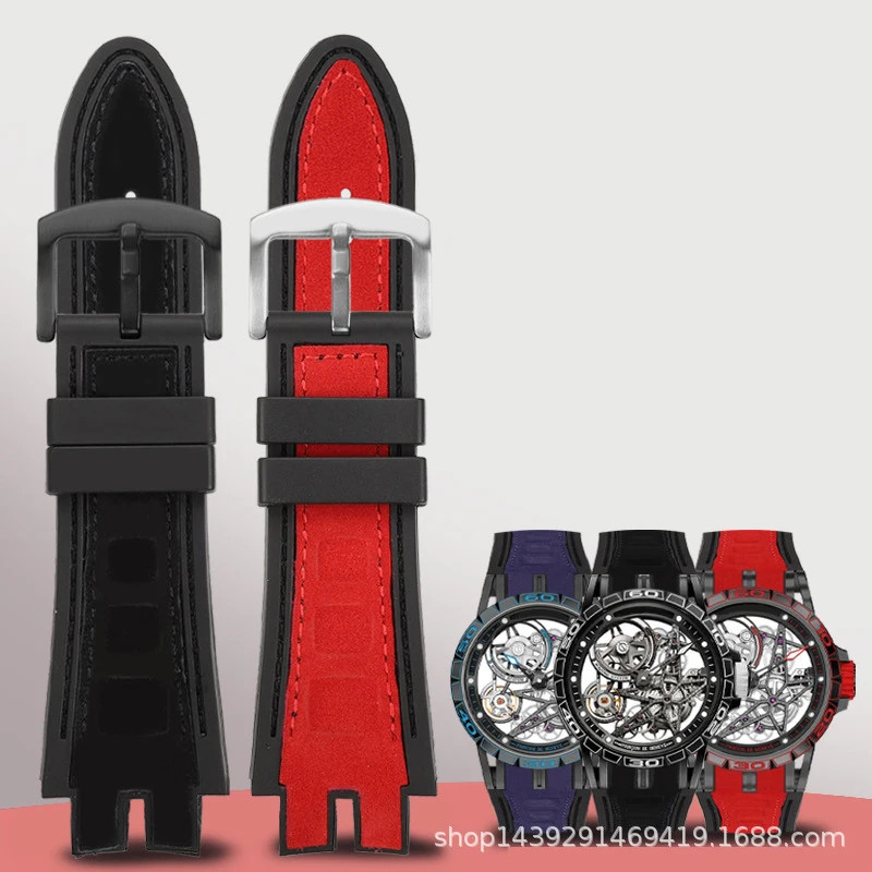 28 มม.Nubuck ไนลอนเข็มขัดหนังยางนุ่มกลับนาฬิกาอุปกรณ์เสริมสําหรับ Roger Dubuis สายคล้อง EXCALIBUR Series Pin หัวเข็มขัด