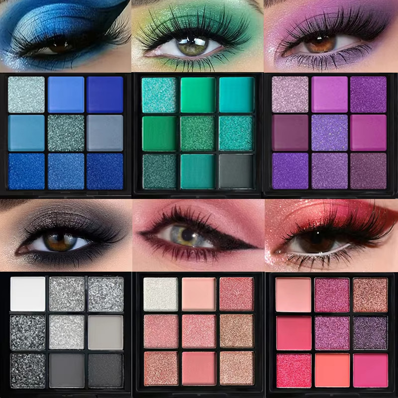 Veronni 9 สีสีแดงสีฟ้าสีเขียวอายแชโดว์ Palette สีม่วง Glitter Pearlescent Matte Eye Shadow Shimmer แต่งหน้าติดทนนานผู้หญิงความงาม Eye เครื่องสําอาง