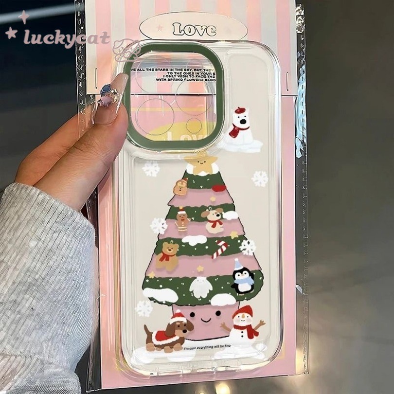 Iphone 16 15 14 13 12 11 Pro Max X XR XS Max 7 8 Plus SE2020 เคสโทรศัพท์สัตว์น่ารักต้นคริสต์มาส Clear Soft Cover