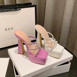 Minus 1 size 13CM Korean fashion class elegant shoes thick chunky wedge quality leather heels sandal