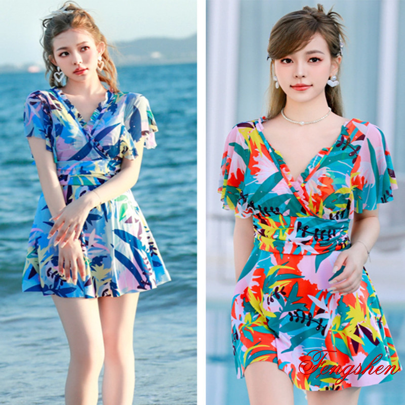 ชุดว่ายน้ำผู้หญิงไซส์ใหญ่ ชุดว่ายน้ำแบบกระโปรงวันพีช ใส่สบายระบายอากาศได้ดี พร้อมกางเกงขาสั้นนิรภัย