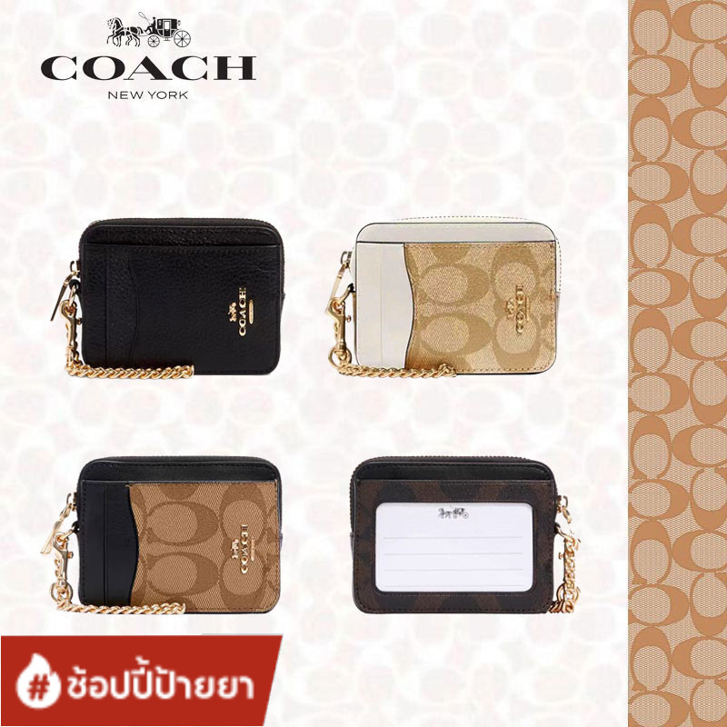 Coachผู้หญิงคลาสสิกโลโก้ Presbyopic ซิปกระเป๋าสตางค์/กระเป๋าสตางค์หนังซิปผู้ถือบัตร6303 C0058