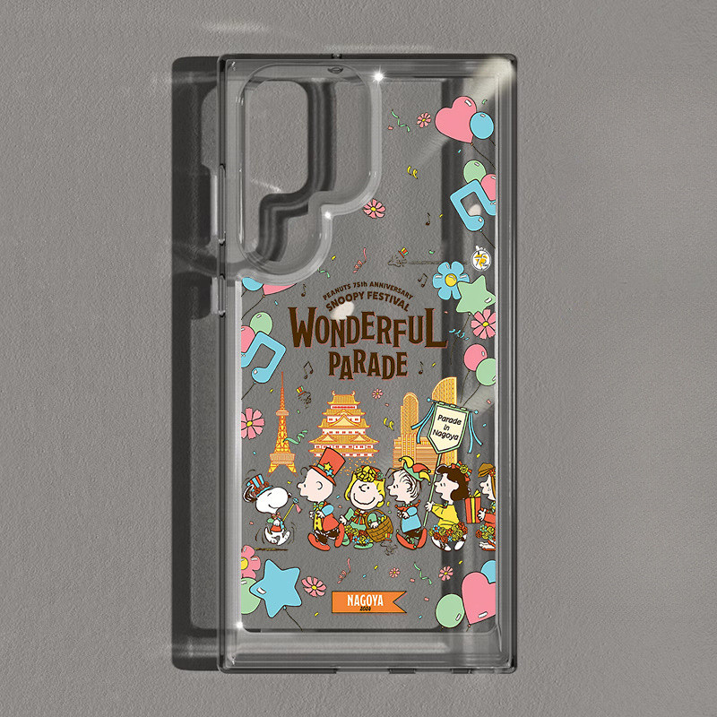 การ์ตูน Snoopy Wonderful Parade Hard โปร่งใสสําหรับ Samsung S25 Ultra S25 + S24Ultra S24FE S23 Ultra S22 S21 FE S20 A55 A53 A16 A15 A33 A72 A22 A33 ฝาครอบกันกระแทก