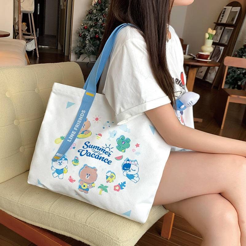 ใหม่สาวสบายๆการ์ตูนขนาดใหญ่-ความจุผ้าใบกระเป๋าสะพาย