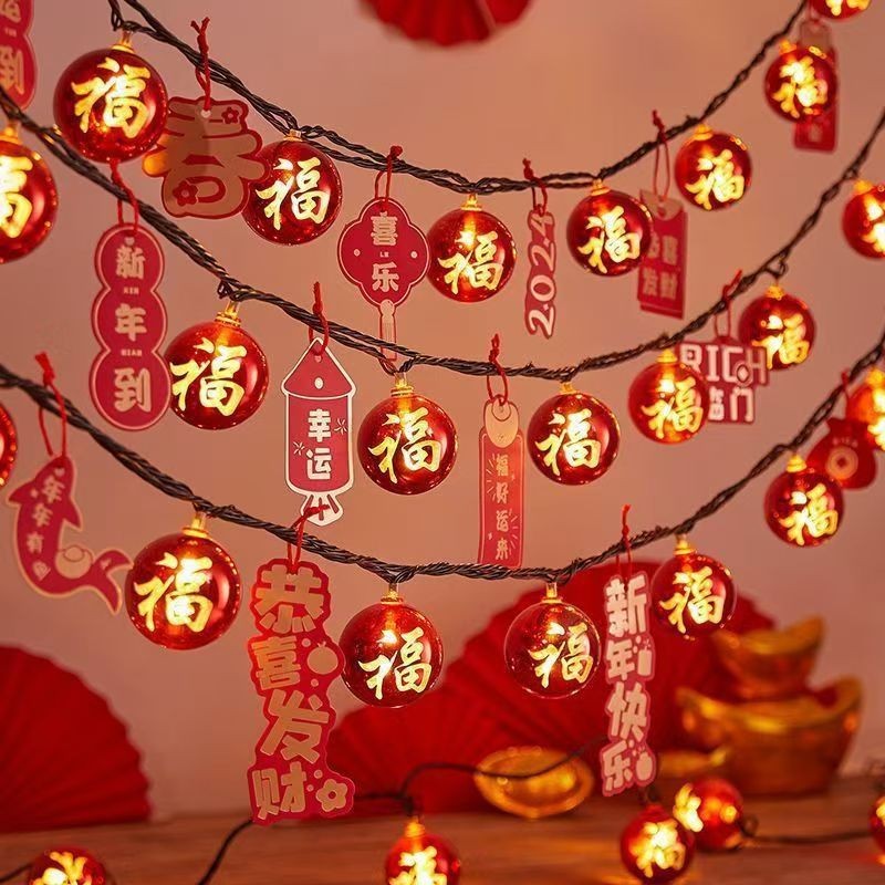 สตริงไฟเทศกาลฤดูใบไม้ผลิ LED สตริงไฟพรปีใหม่ 1.5m/3m สตริงไฟสีแดง USB ตกแต่งวันหยุด ตกแต่งเทศกาลฤดูใบไม้ผลิ