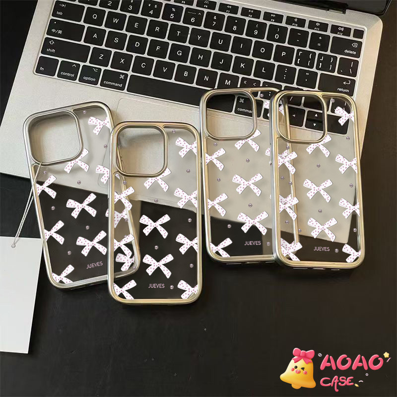 เคสไอโฟน13 16 สำหรับ iPhone 11 15 16 13 14 12 Pro Max XR 16 7 8 14 Plus X XS MAX SE 2020 แรบบิทแรบบิทโบว์นุ่มแบบโปร่งใส