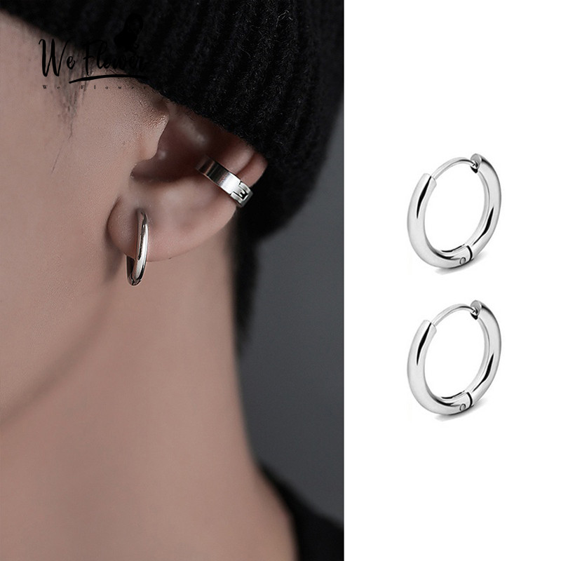เราดอกไม้พังก์สแตนเลสเรขาคณิตวงกลมต่างหูห่วงสําหรับผู้ชายผู้หญิงแฟชั่นพายหูเครื่องประดับอุปกรณ์เสริม