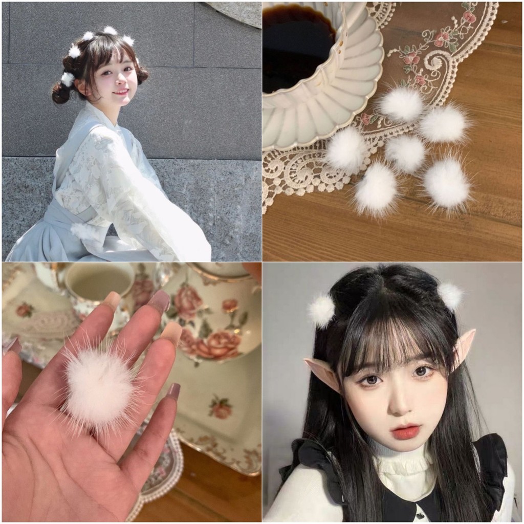 Mh Fashion White Mink Hairball Clip for Girls