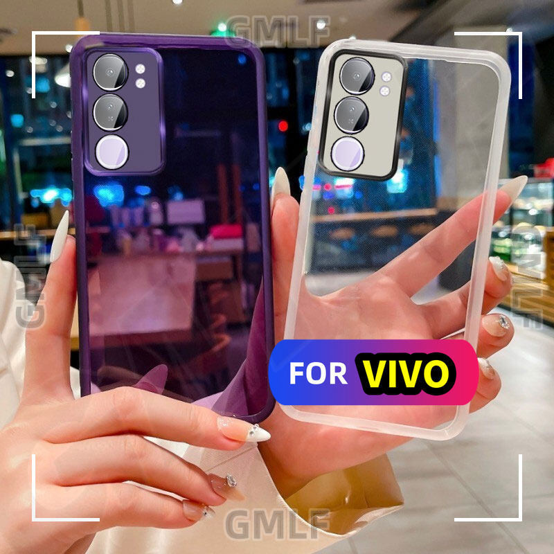 สําหรับ 2in1 พร้อมป้องกันกล้องเคสโทรศัพท์สําหรับVivo Y200 Y200 Y19S Y 19S Y 200 VivoY200 4G 5G 2024 กันกระแทกนุ่มกล้องเลนส์ป้องกันกรณีสแควร์ชุบปกหลัง