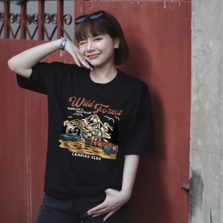 (พร้อมส่ง)เสื้อยืด WILD FOREST งานสกรีน (มี 5 สี ดำ ขาว ครีม แดง กรม)- ผ้าคอตตอน