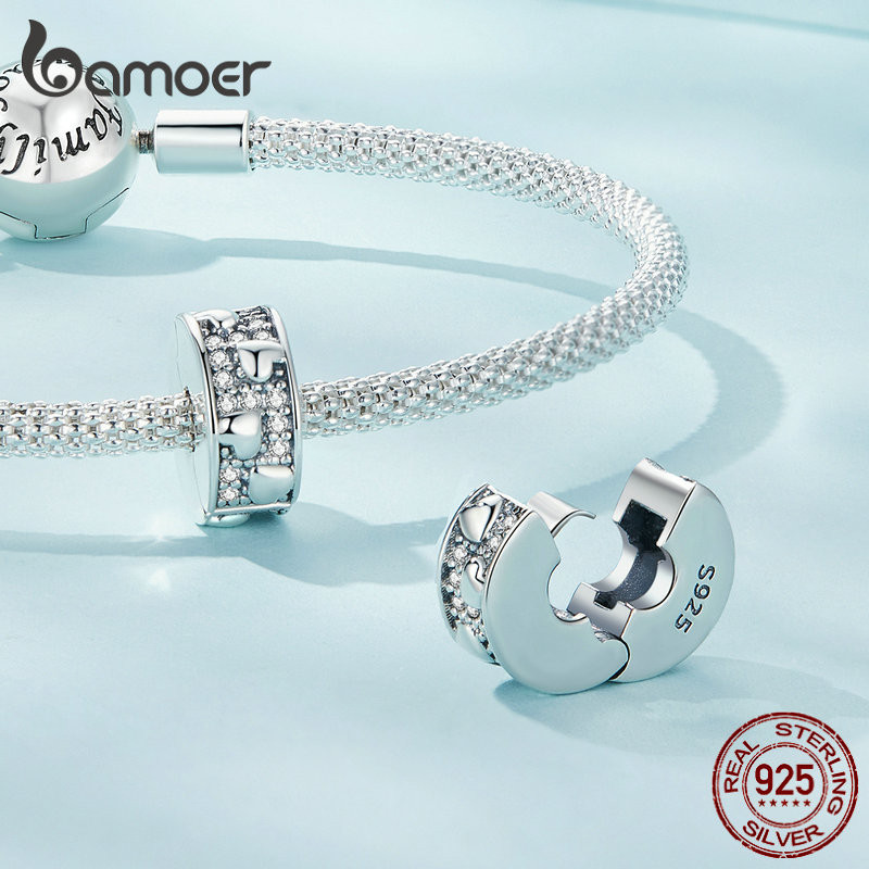 Bamoer 925 เงินสเตอร์ลิง Sliver คลิปลูกปัด Heart Design Diy สําหรับสร้อยข้อมือของขวัญผู้หญิง Scc2492 - รูปที่ 3