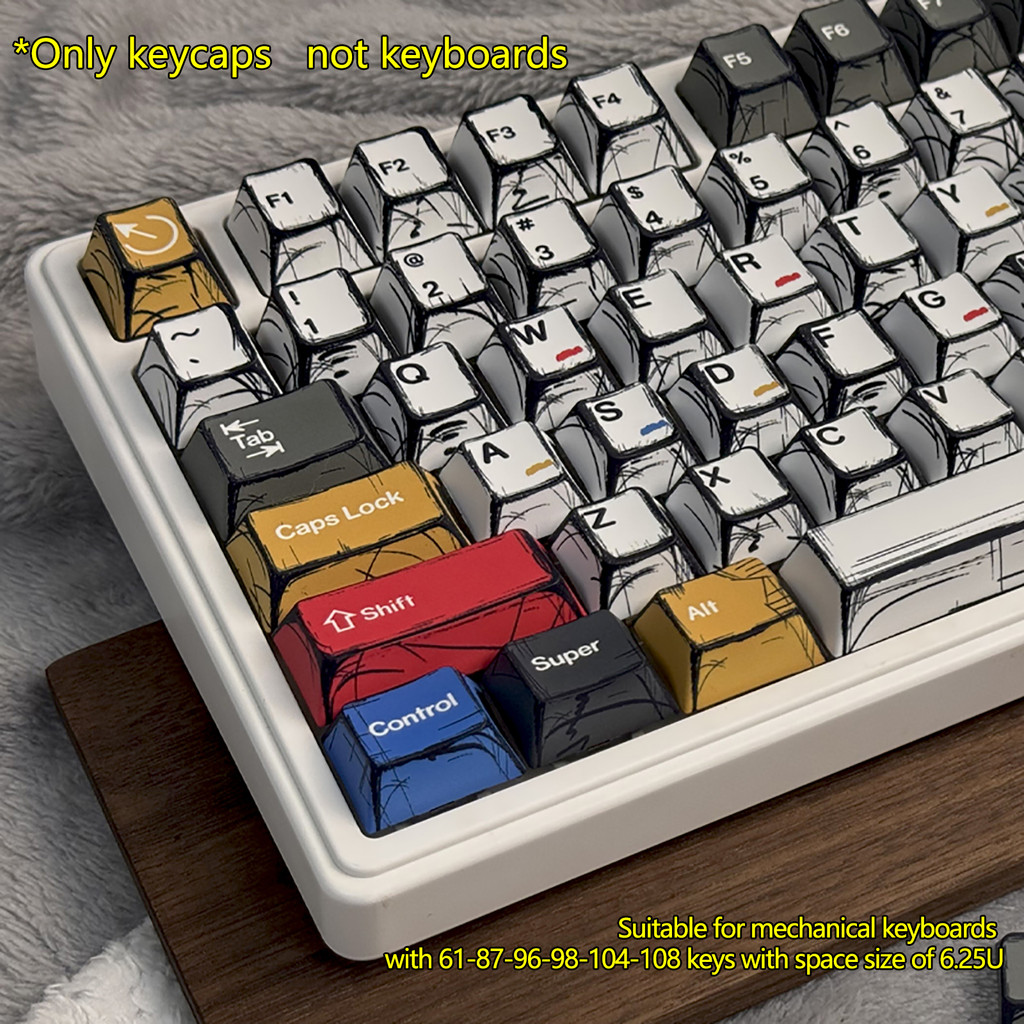 Caricature สไตล์ Keycap Cherry Profile Retro Simple สีขาว DYE-SUB PBT วัสดุสําหรับ MX ประเภทคีย์บอร์ด 61/66/75/84/87/104/108
