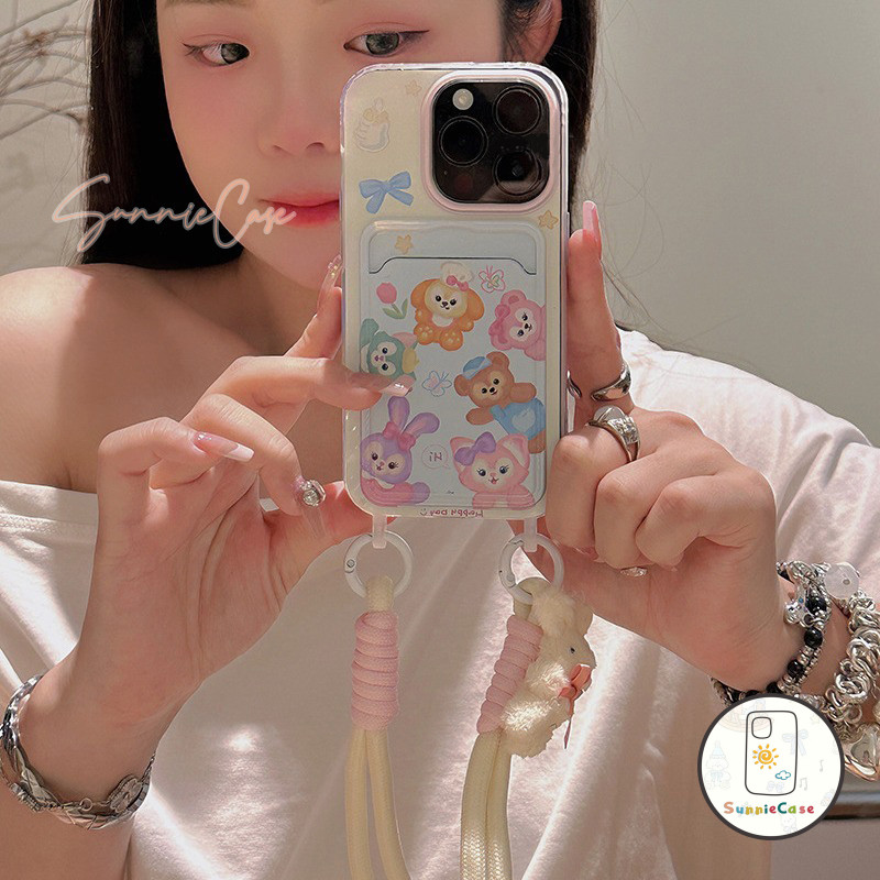 เคสไอโฟน16 การ์ตูน หมี สำหรับ IPhone 13 11 12 14 15 16 Pro Max 7Plus 8Plus X XS XR Max 7 15 8 Plus SE กล่องใส่บัตร เคส