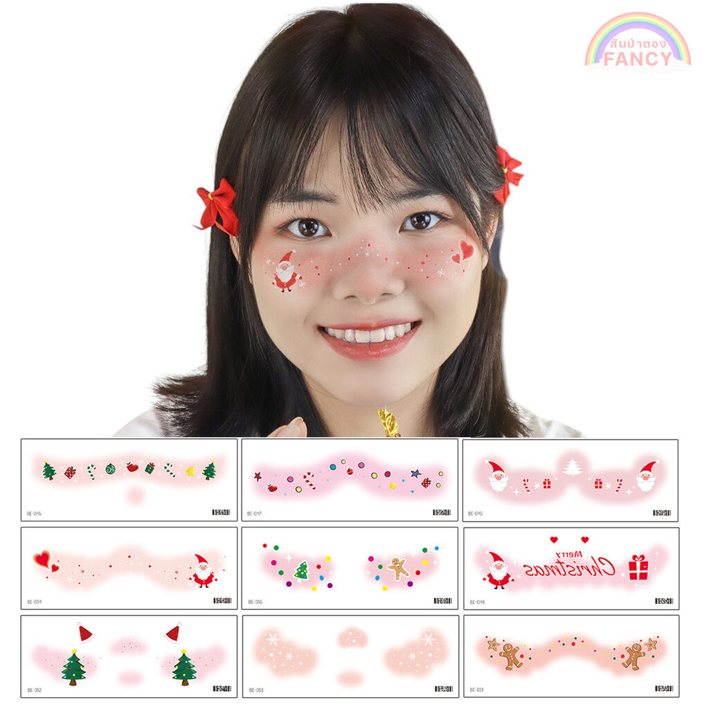 สติ๊กเกอร์ติดหน้า Tattoo Christmas แทททูติดหน้าธีมคริสต์มาส