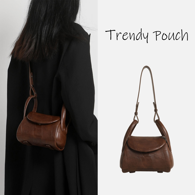 TRENDY POUCH ย้อนยุค กล่อง กระเป๋าสะพาย สีน้ำตาล ไหล่ข้างเดียว รุ่นใหม่ เรียบง่าย กระเป๋าโทรศัพท์มือถือ
