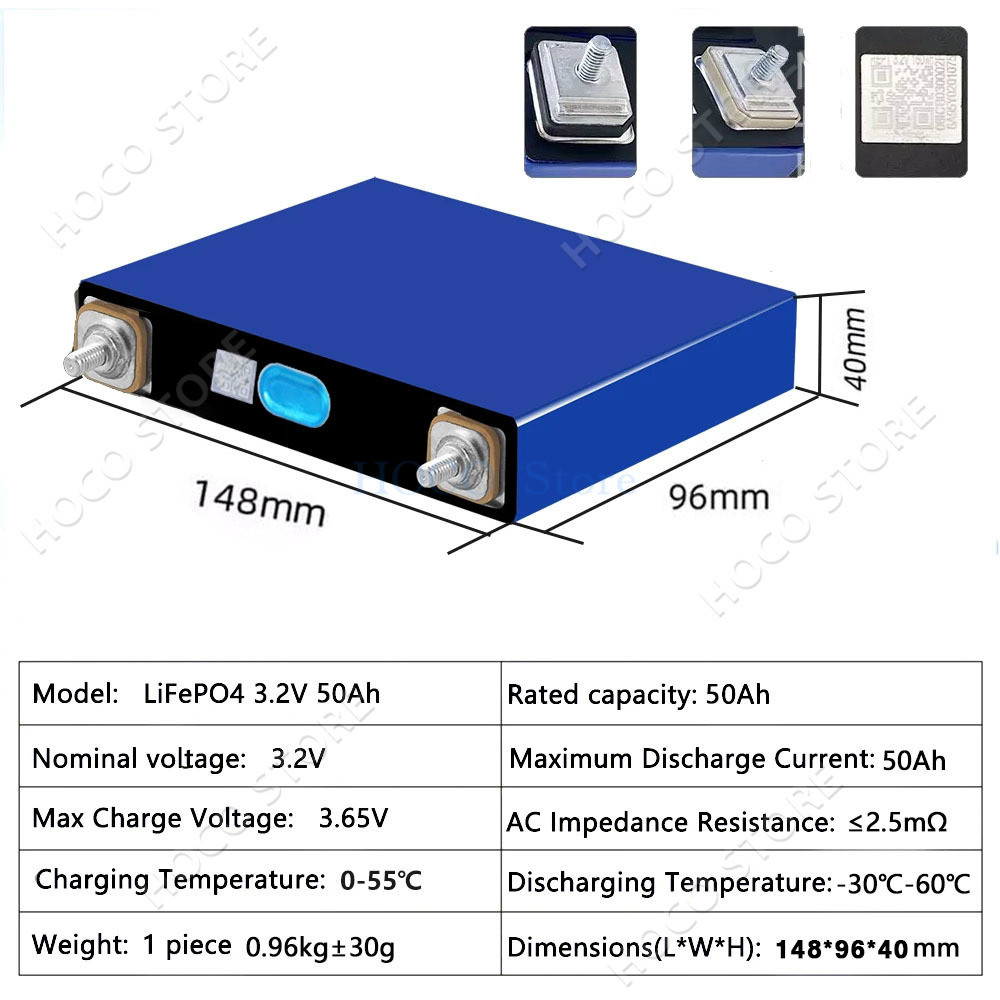 Lifepo4 battery 3.2V50ah แบตลิเธียมฟอสเฟต50ah แบตเตอรี่ลิเธียม 12v 50ah แหล่งจ่ายไฟพลังงานแสงอาทิตย์