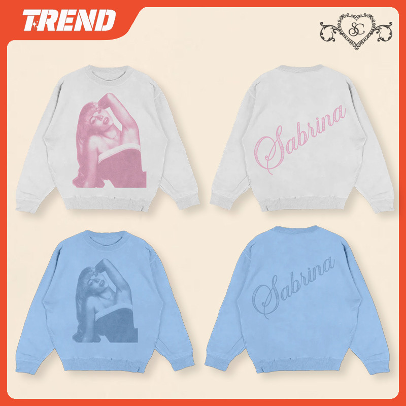 Sabrina Carpenter Merch Blue Photo พิมพ์ Crewneck เสื้อกันหนาวผู้ชายและผู้หญิง Plus ขนาด Vintage แฟชั่นหลวมเสื้อกันหนาวแขนยาวด้านบน