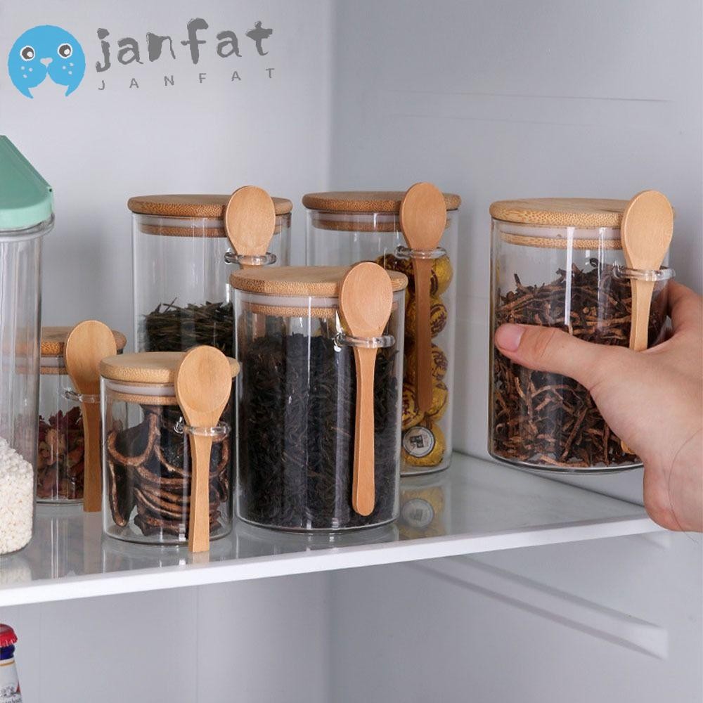 Janfat ขวดเครื่องเทศพร้อมฝาปิดและช้อนกระป๋องปิดผนึกโปร่งใส, 200/550/700ML Airtight Moisture Proof Coffee Jars Home