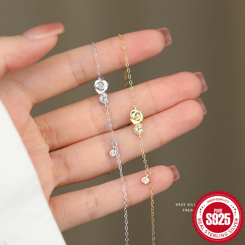 Venorix สร้อยข้อมือเงินแท้ [เงินแท้ S925] สร้อยข้อมือดอกกุหลาบชุบทอง 14K เครื่องประดับมือที่สวยงามมาก