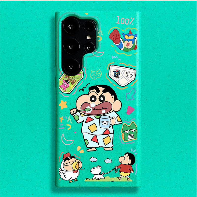 SAMSUNG น่ารักเครยอนชินจังชุดนอนที่จะล้างและเดินสุนัขเป็นมิตรกับสิ่งแวดล้อมข้าวสาลีฟางสําหรับsamsung S25 Ultra S25 Plus S24/S23/S22/S21/S20 FE A12 A13 14 A15 A53 A55 ฝาครอบกันกระแทก