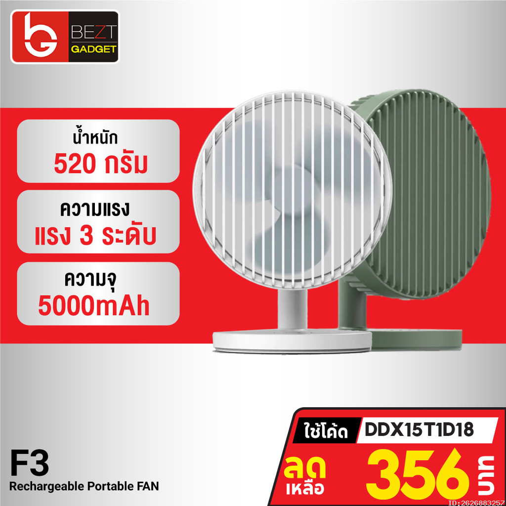[356บ. โค้ดคุ้ม] Eloop F3 พัดลมชาร์จไฟ พกพา 7 นิ้ว ชาร์จแบตได้ USB Rechargeable Portable FAN แรง 3 ระดับ