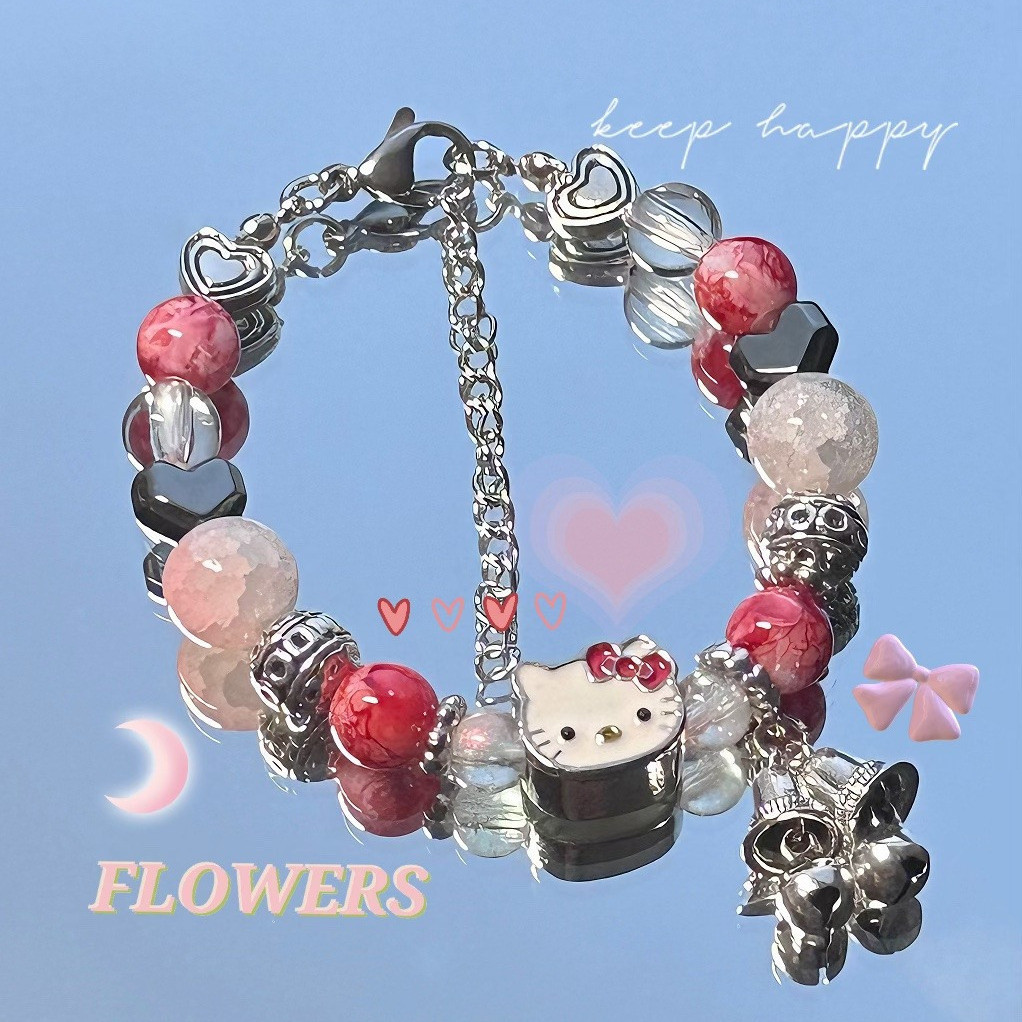 น่ารัก Hello KT แมวสร้อยข้อมือลูกปัด Bell สุนัข Puppy Heart Star Charms สร้อยข้อมือสําหรับผู้หญิงและผู้ชายแฟชั่นเครื่องประดับของขวัญมิตรภาพการ์ตูน