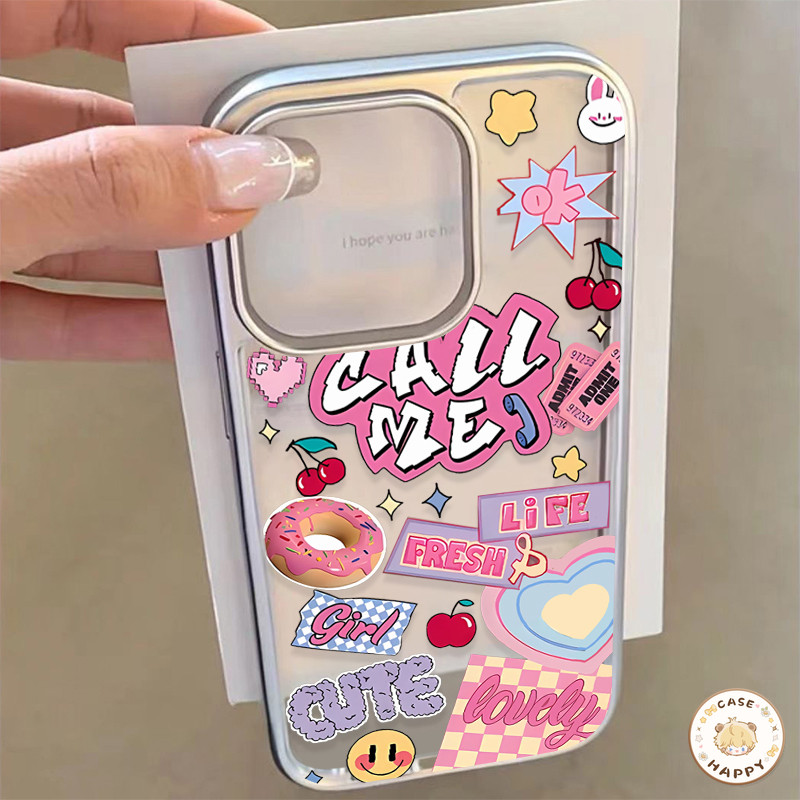 เคสไอโฟน 15 11 สำหรับ iPhone 16 13 14 12 Pro Max XS XR X MAX 15 7 8 14 16 Plus SE 2020 สีสร้างสรรค์หมีน่ารักรักหัวใจยิ้ม
