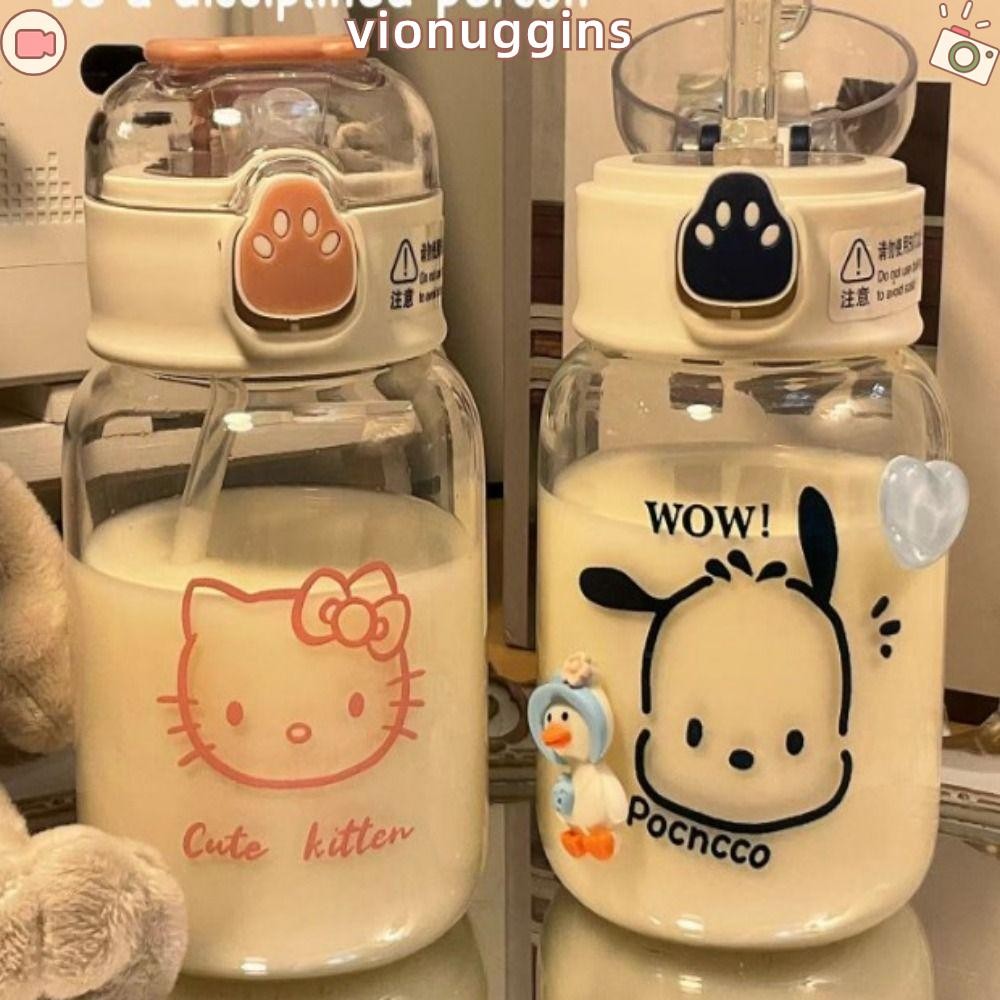 Vionuggins การ์ตูนอะนิเมะขวดน้ํา,ถ้วยอะนิเมะพร้อมฟางขวดน้ํา,แบบพกพาKuromi Leakproof Cinnamorollดื่มแก้วโรงเรียนชายหญิง