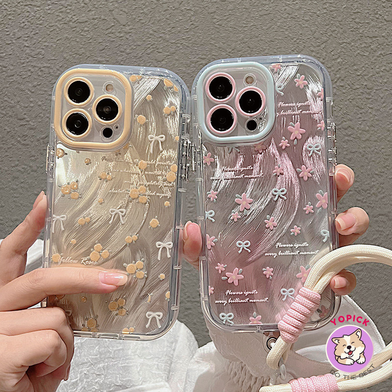 ดอกไม้สีชมพูเคสโทรศัพท์iphone 16 15 14 13 12Pro Max 11 XR XS Max 7 8 Plus SE2020 สร้อยข้อมือการ์ตูนฝาครอบโทรศัพท์สําหรับiPhone 16Pro 16Plus Soft Case NYS