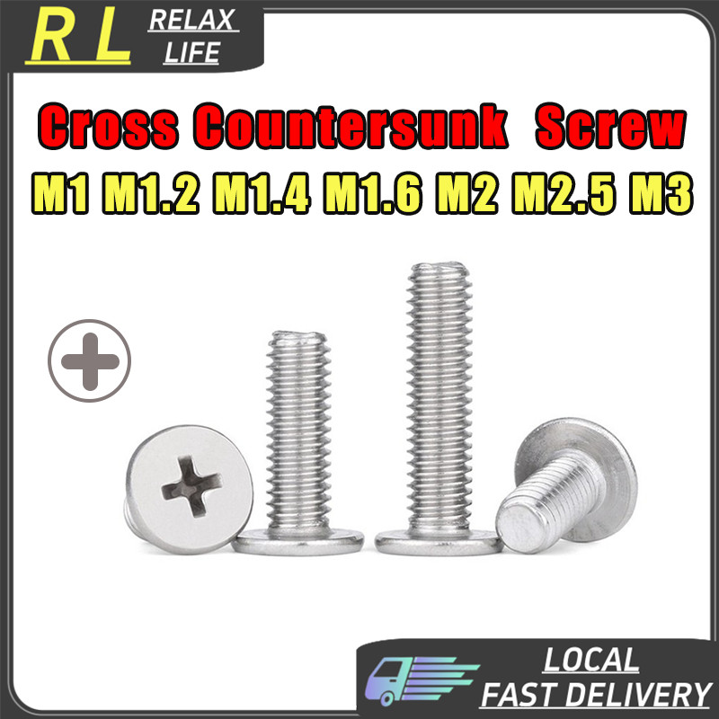 [RL] 304สแตนเลส M1.2 M1.4 M1.6 M2 M1สั้นสกรู CSK หัวแบนเครื่องสกรู GB819-85 countersunk สกรู Cross Flat head Screw Countersunk