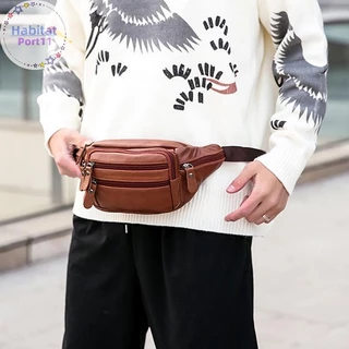 Habitatport ความจุขนาดใหญ่กันน้ําหนังแท้ผู้ชายกระเป๋าคาดเอว Cowhide ซิปเว็บไซต์คนงานกระเป๋าเดินทางโทรศัพท์เพื่อการพักผ่อน th