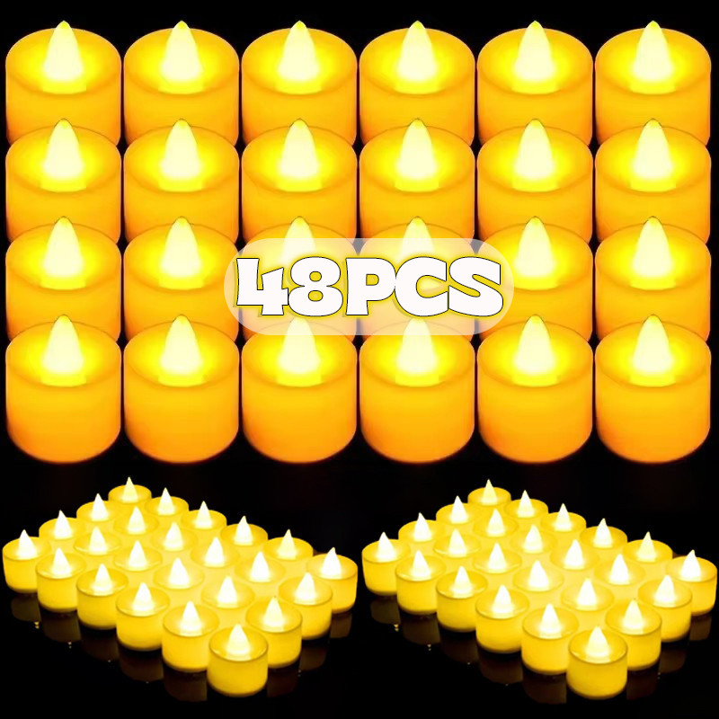 24/48 ชิ้น LED Flameless เทียน - แบตเตอรี่ดําเนินการ Warm Light Tealight - สําหรับวันเกิดงานแต่งงานตกแต่ง