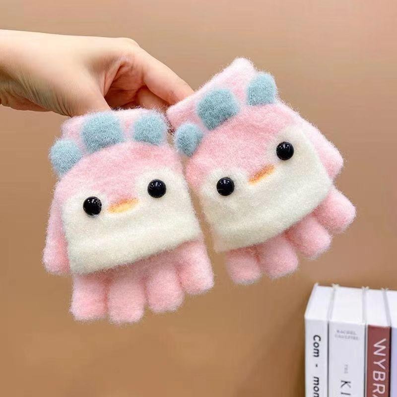 เด็กฤดูหนาว Cartton ถุงมือ Warm ถัก Mittens สําหรับเด็กวัยหัดเดินเด็กผู้หญิง Kawaii Flip ถุงมือเด็กถุงมือครึ่งนิ้วพร้อมฝาปิดนักเรียนเขียนถุงมือ - รูปที่ 3