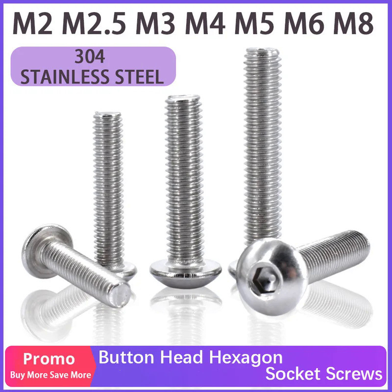 M2 M2.5 M3 M4 M5 M6 M8 304 Stainless Steel Knob Hexagon Socket Button Head Screws Allen Furniture Bo