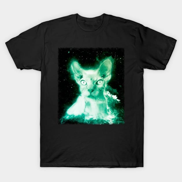 เสื้อยืด Vintage Hairless Cat Shirt Vintage Space Sphynx Cat T Shirt T-Shirt แท้ Cotton 100% น่ารัก