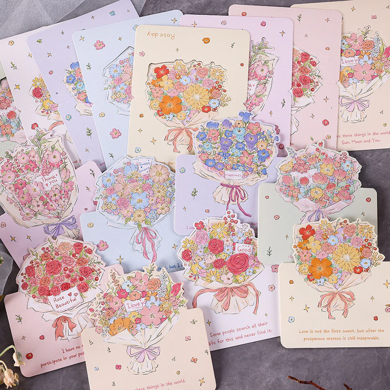 การ์ดอวยพรช่อดอกไม้วันครู Blessing Rose การ์ดเล็กวาดด้วยมือ
