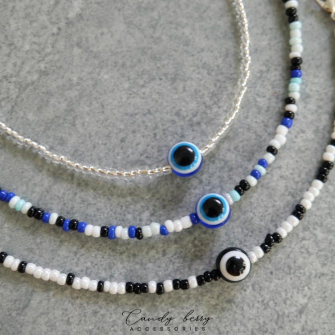 [พร้อมส่งในไทย]  สร้อยคอลูกปัด Devil Eye หรือ Nazar เครื่องรางช่วยปัดเป่าสิ่งไม่ดี No.CBN-035